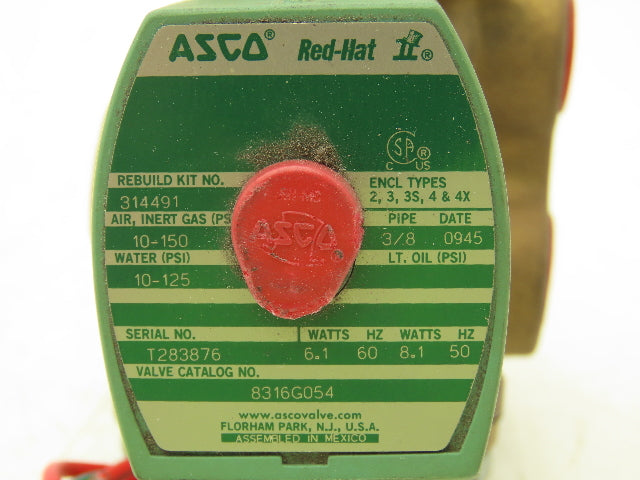 Asco Redhat 8316G054 Solenoid Valve 3-Way 10-150 PSI 3/8 NPT NC 120V