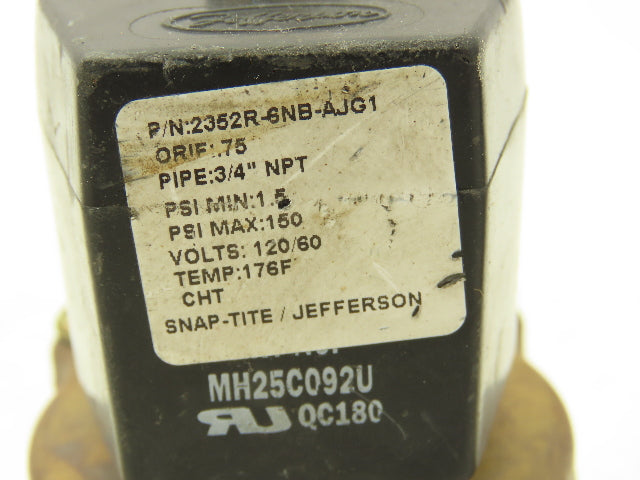 Snap-Tite 2352R-6NB-AJG1 Solenoid Valve 2 Way 150 PSI 3/4 NPT NC 120V Lot of 2
