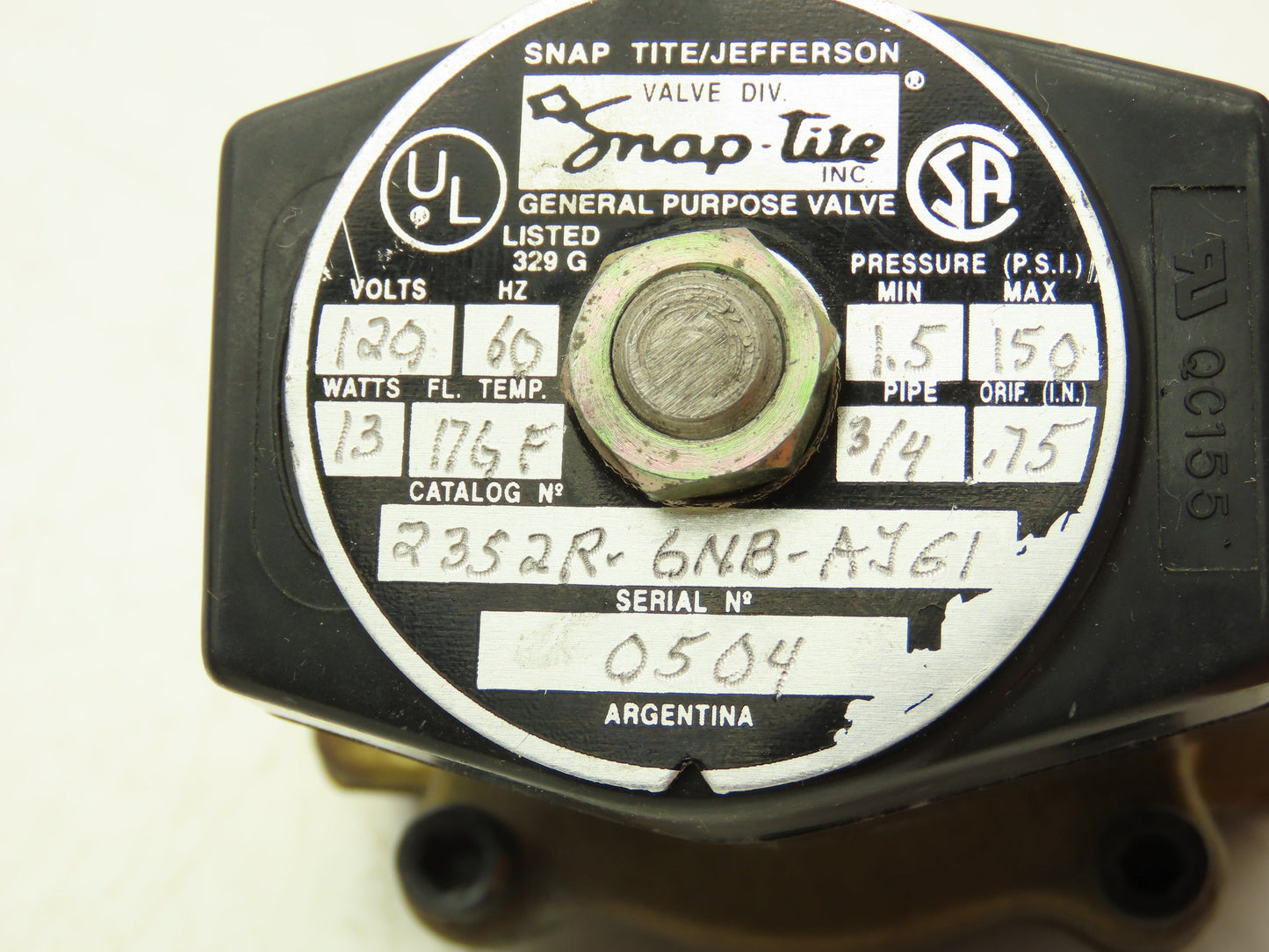 Snap-Tite 2352R-6NB-AJG1 Solenoid Valve 2 Way 150 PSI 3/4 NPT NC 120V Lot of 2