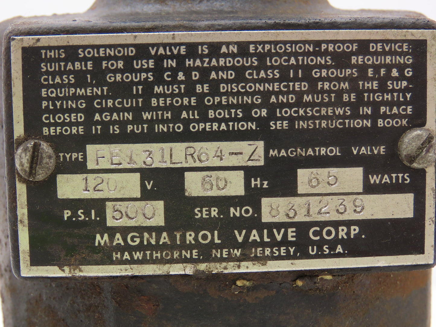 Magnatrol Valve Corp FE131LR64-Z Solenoid Valve 2-Way 500 PSI 1" NPT NO 120V