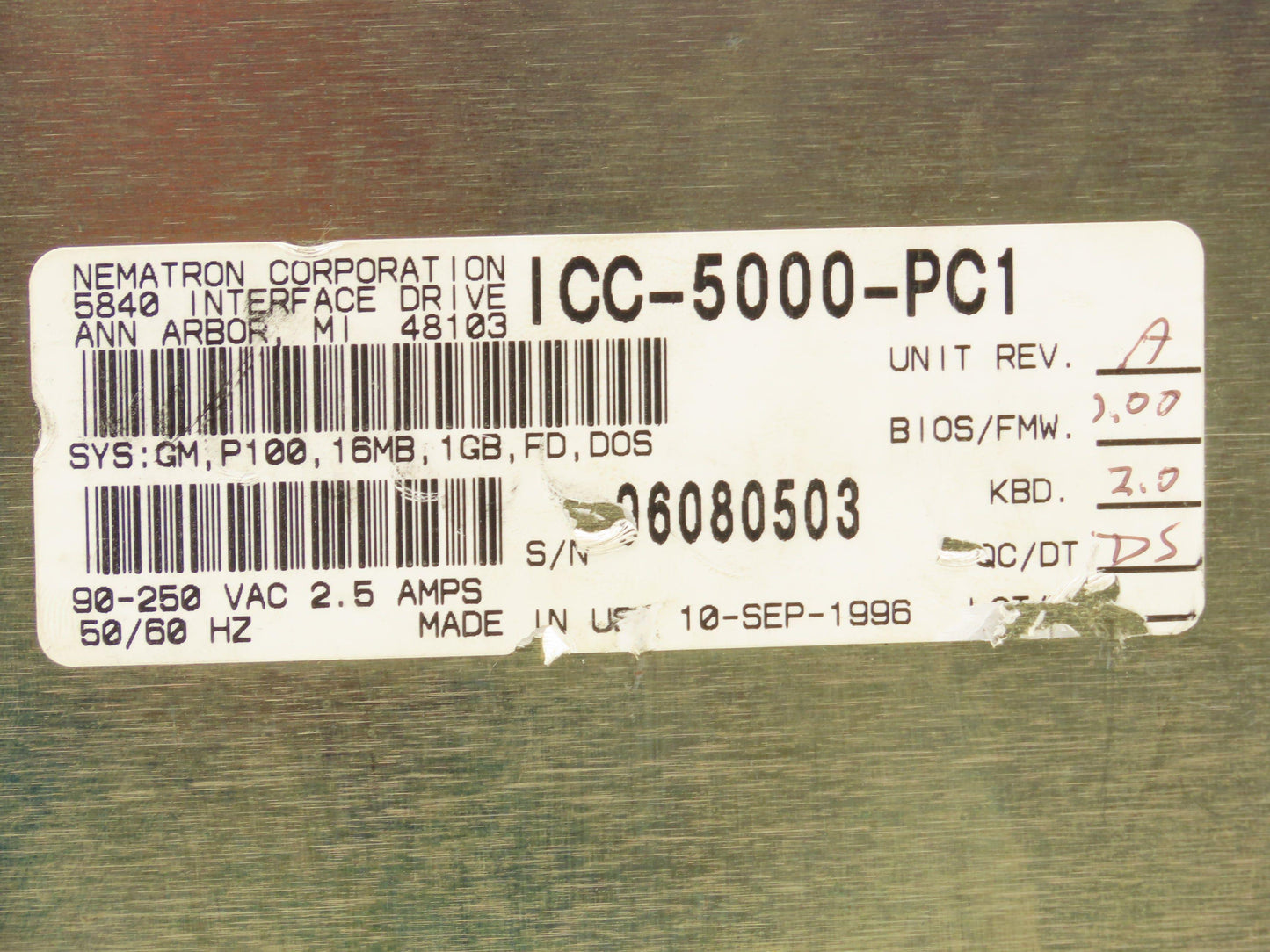 Nematron ICC-5000-PC1 Operator Interface Display