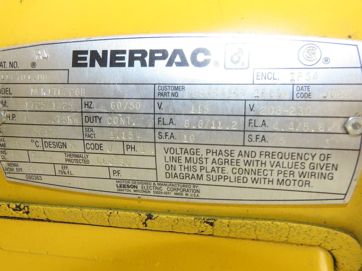 Enerpac ZE3220MB Hydraulic Pump 10000psi 1Hp 115V Oil Flow @ 100psi 450in³/Min