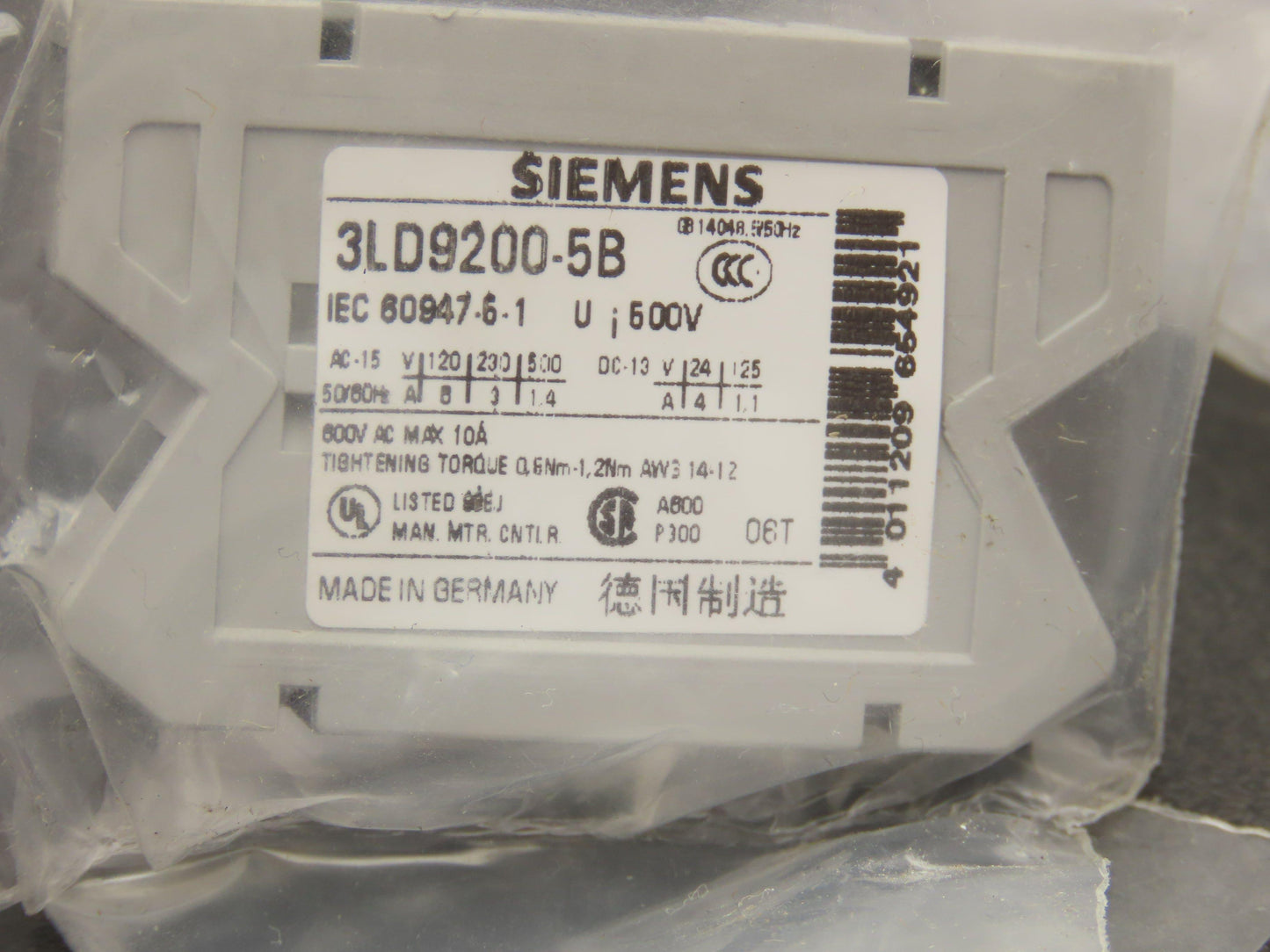 Siemens 3LD9200-5B Auxiliary Switch 600V AC Max 10A 1NO + 1NC Lot of 3