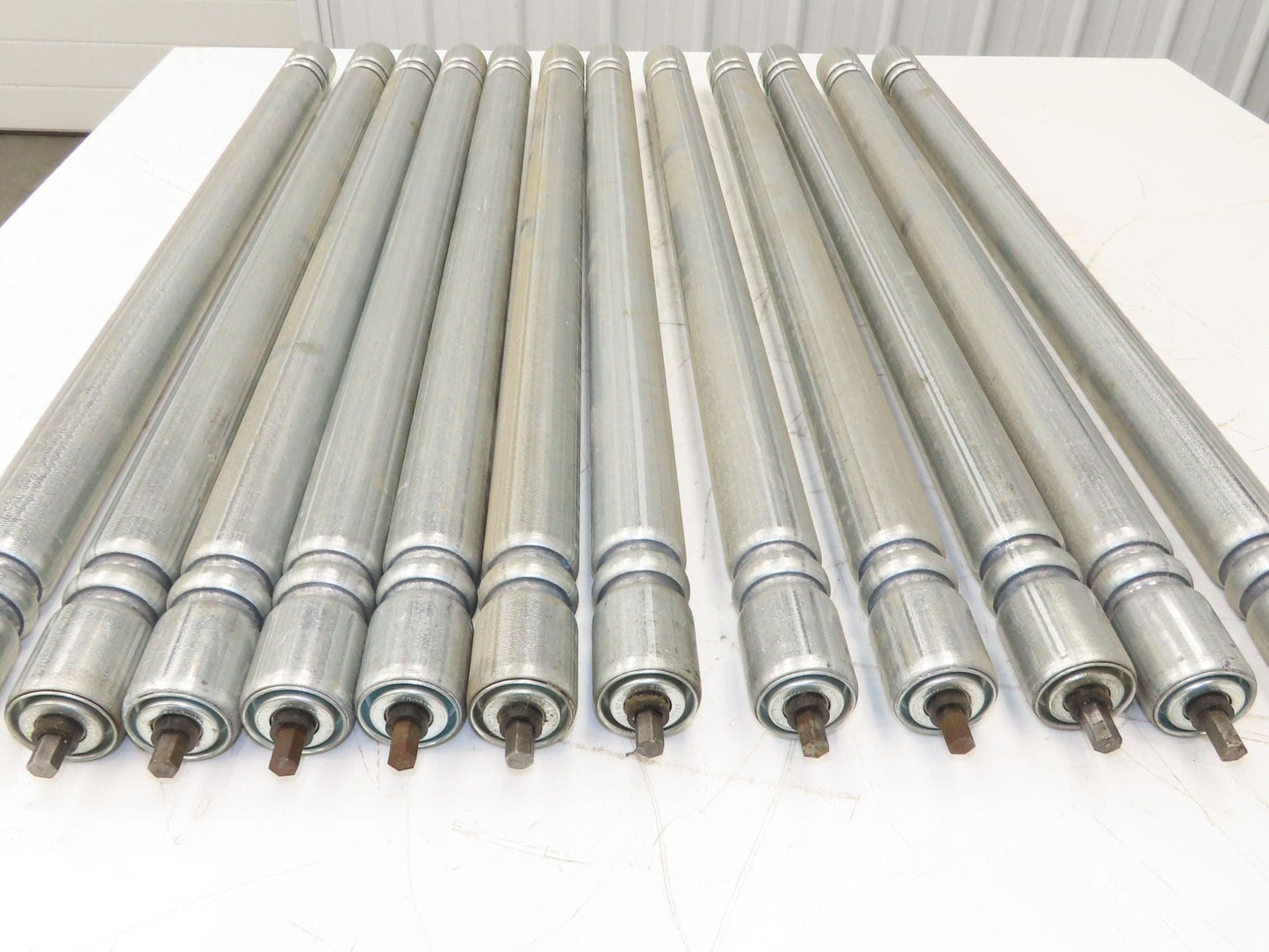 Roach Galvanized Steel Conveyor Roller 1.9" Dia 36"BF Double Groove Lot of 12