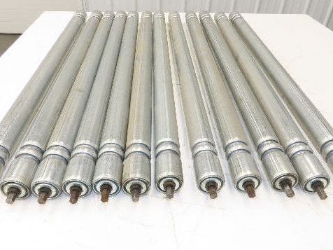 Roach Galvanized Steel Conveyor Roller 1.9" Dia 36"BF Double Groove Lot of 12