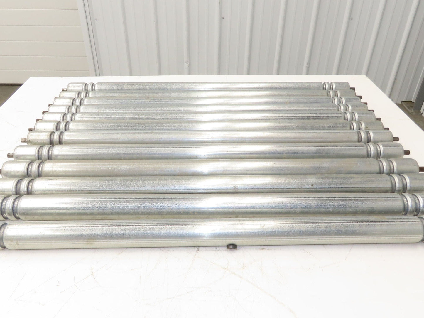 Roach Galvanized Steel Conveyor Roller 1.9" Dia 36"BF Double Groove Lot of 12