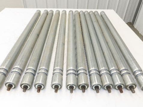 Roach Galvanized Steel Conveyor Roller 1.9" Dia 36"BF Double Groove Lot of 12