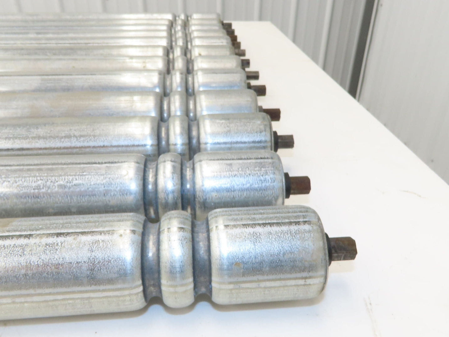 Roach Galvanized Steel Conveyor Roller 1.9" Dia 36"BF Double Groove Lot of 12