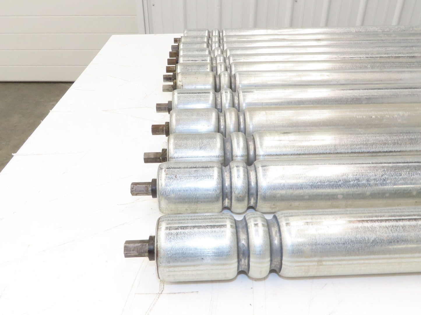 Roach Galvanized Steel Conveyor Roller 1.9" Dia 36"BF Double Groove Lot of 12