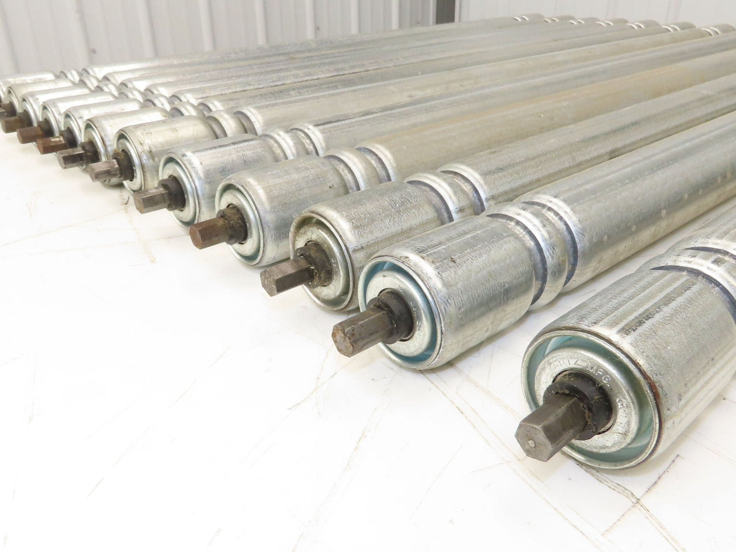 Roach Galvanized Steel Conveyor Roller 1.9" Dia 36"BF Double Groove Lot of 12