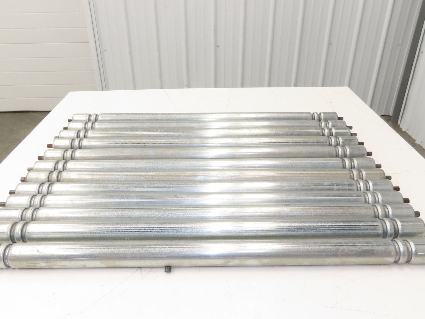 Roach Galvanized Steel Conveyor Roller 1.9" Dia 36"BF Double Groove Lot of 12