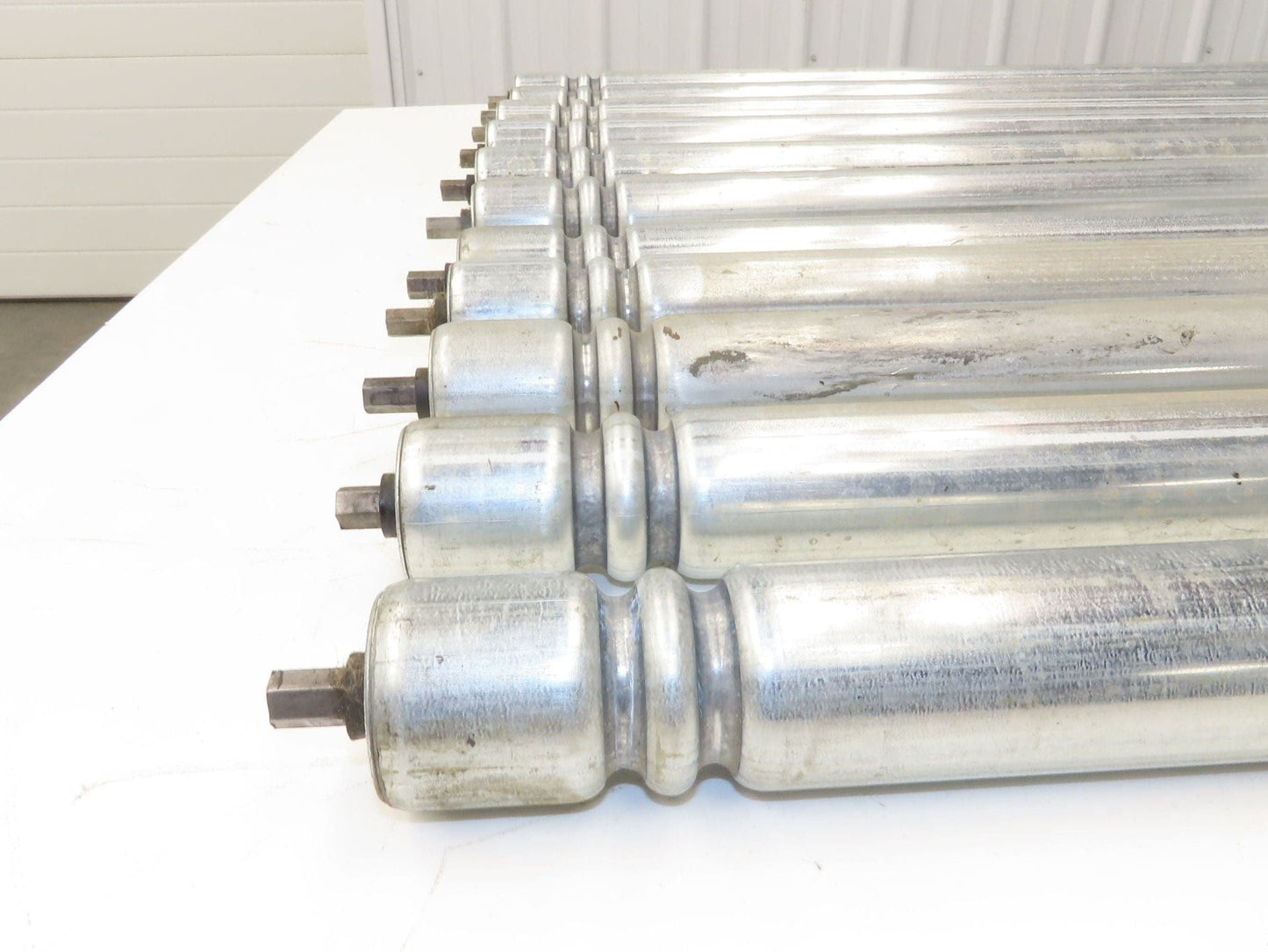 Roach Galvanized Steel Conveyor Roller 1.9" Dia 36"BF Double Groove Lot of 11