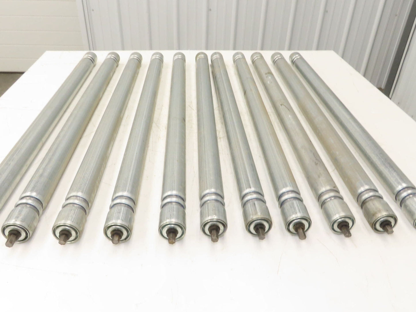 Roach Galvanized Steel Conveyor Roller 1.9" Dia 36"BF Double Groove Lot of 11