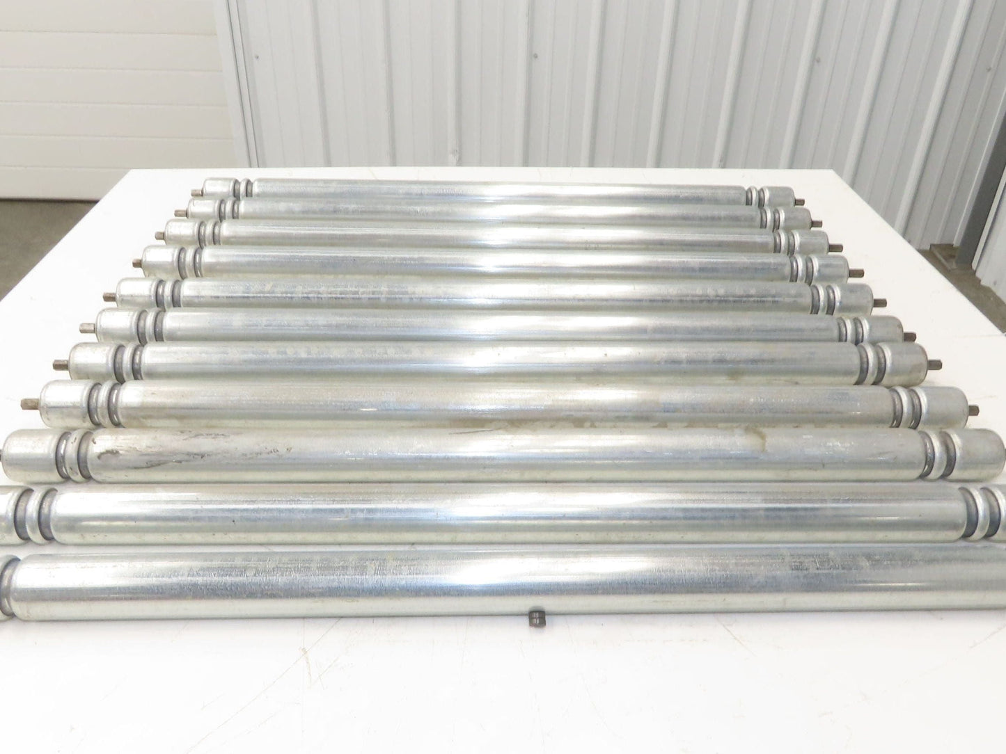 Roach Galvanized Steel Conveyor Roller 1.9" Dia 36"BF Double Groove Lot of 11
