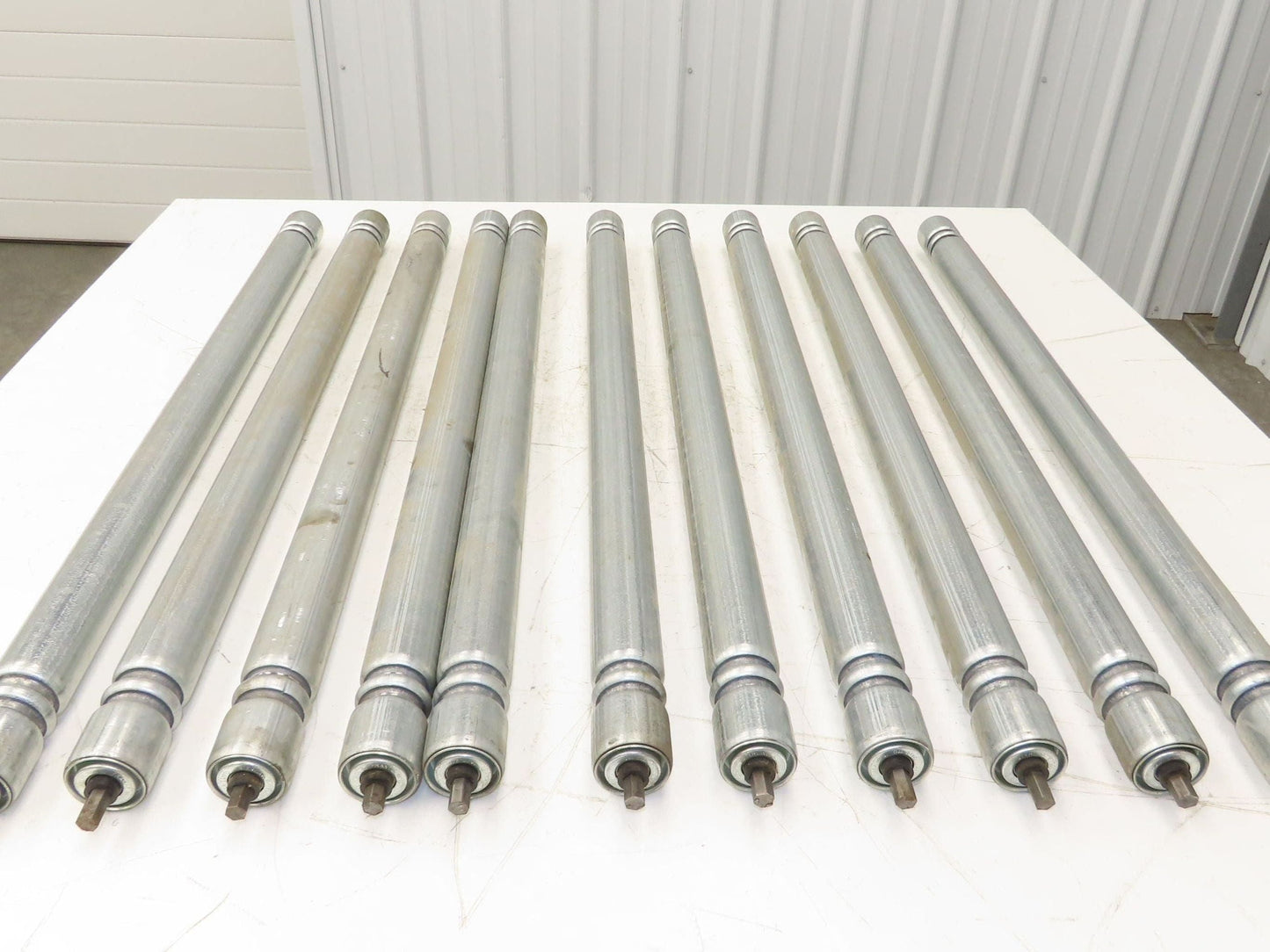 Roach Galvanized Steel Conveyor Roller 1.9" Dia 36"BF Double Groove Lot of 11