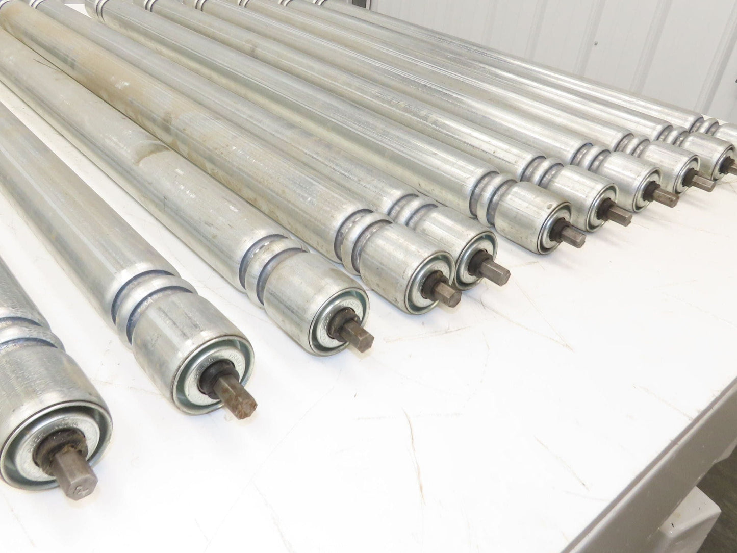 Roach Galvanized Steel Conveyor Roller 1.9" Dia 36"BF Double Groove Lot of 11