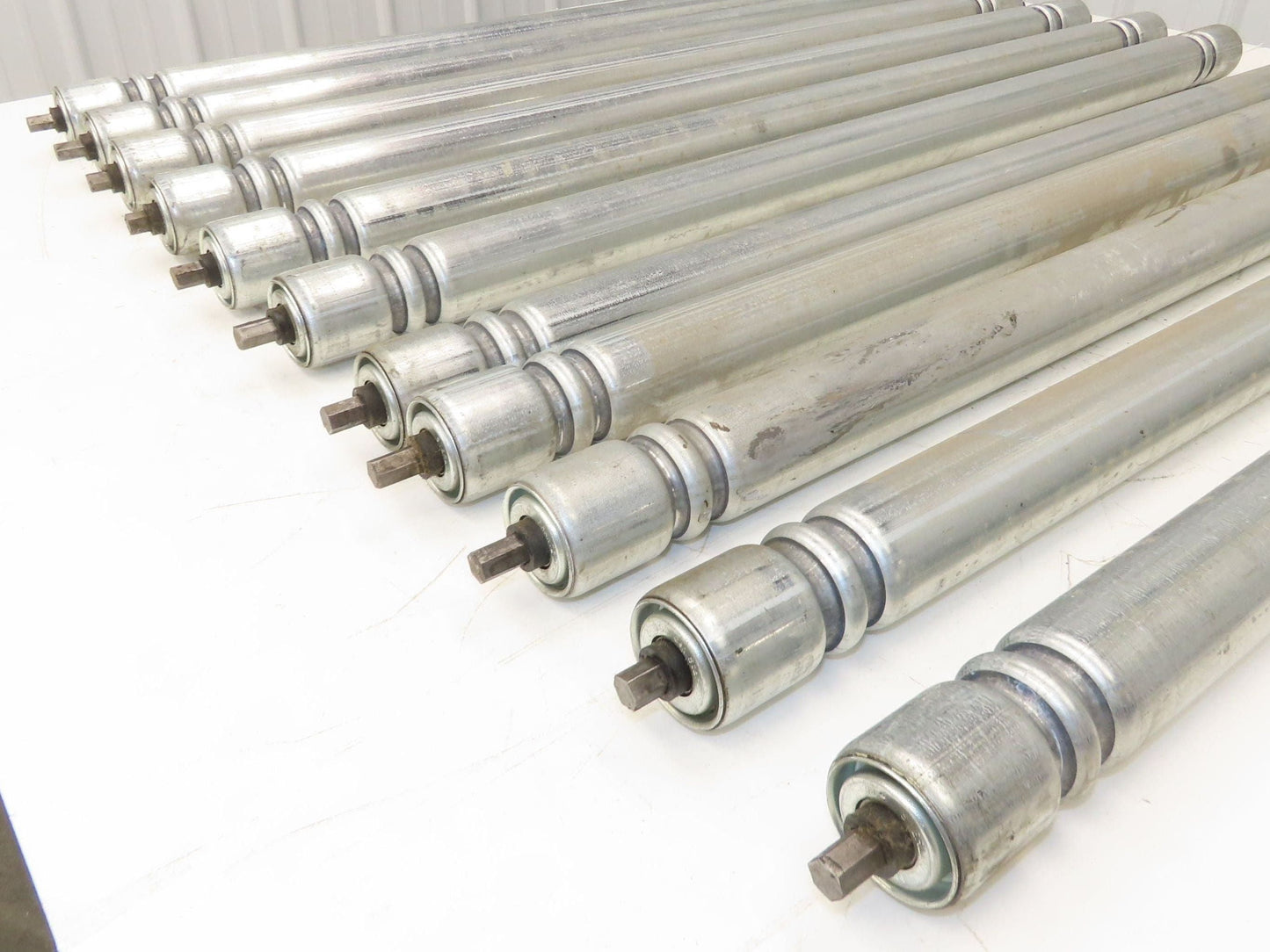 Roach Galvanized Steel Conveyor Roller 1.9" Dia 36"BF Double Groove Lot of 11