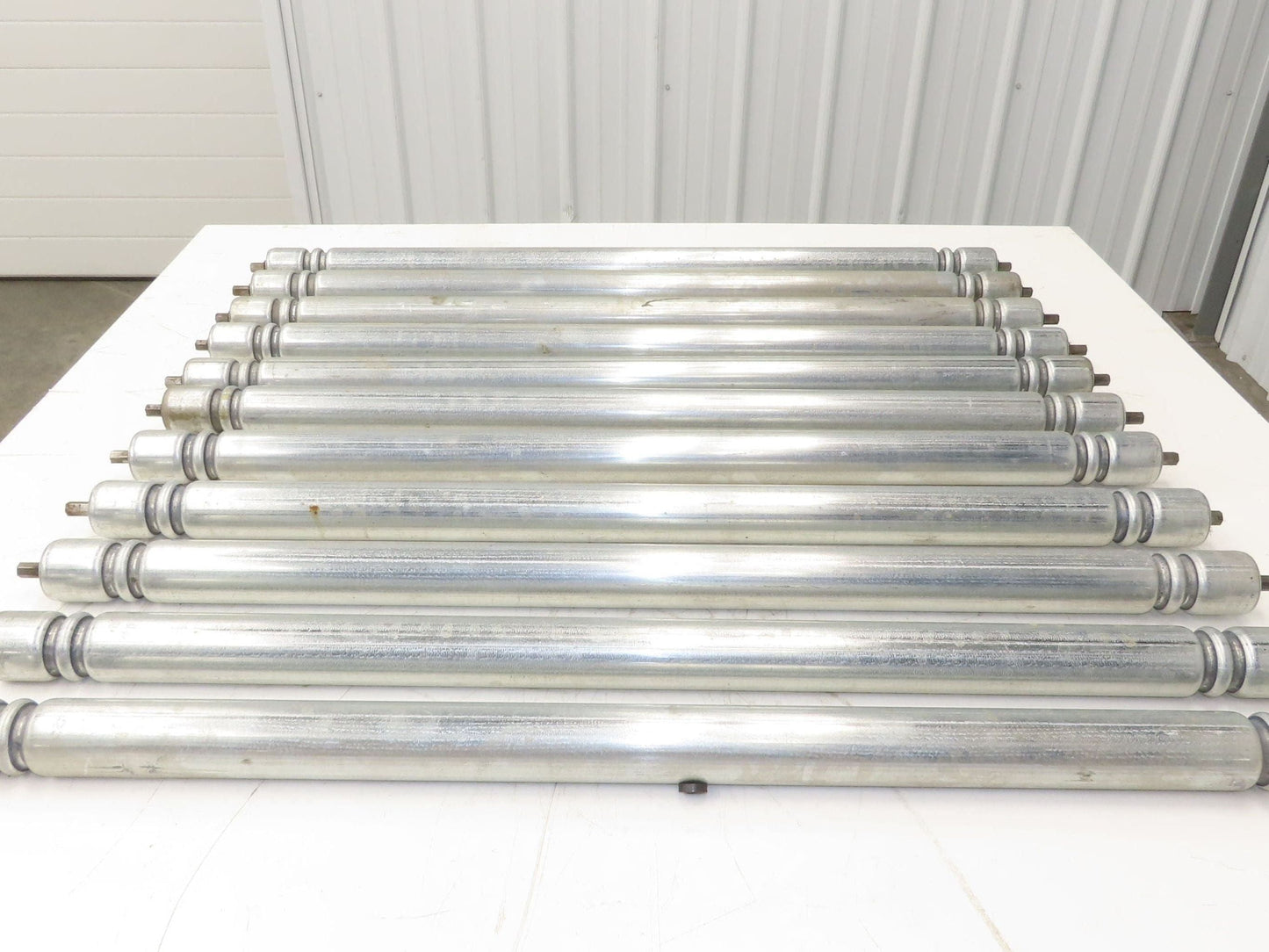 Roach Galvanized Steel Conveyor Roller 1.9" Dia 36"BF Double Groove Lot of 11