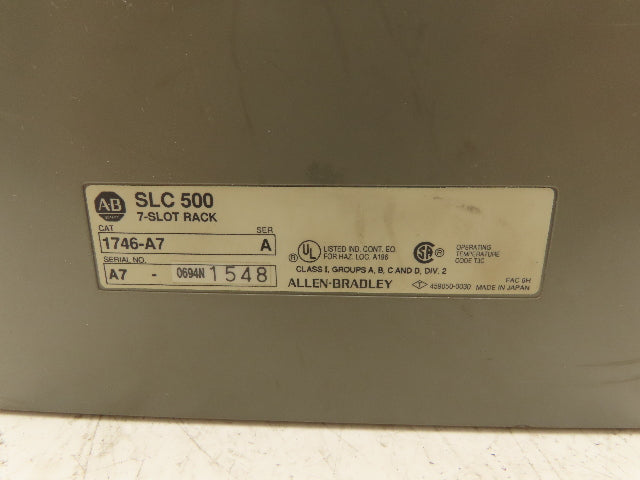 Allen Bradley 1746-A7 Card Rack Chassis 7-Slot SLC-500 Power Supply 1746-P2