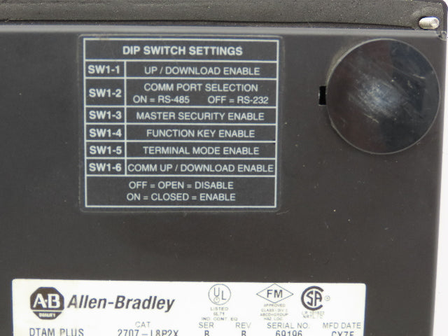 Allen Bradley 2707-L8P2X DTAM Plus HMI Control Panel Ser B Rev B