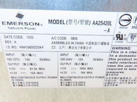 Oracle Sun AA25420L Server Power Supply 1030W @ 120v 2060W @ 240v From X4470