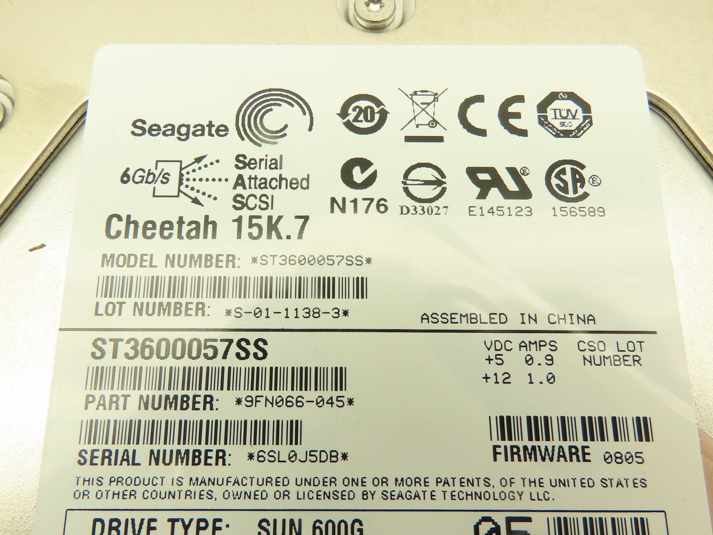 Sun/Seagate ST3600057SS Cheetah 15K.7 Hard Drive SAS 15k rpm 3.5" 600Gb F/W 0805