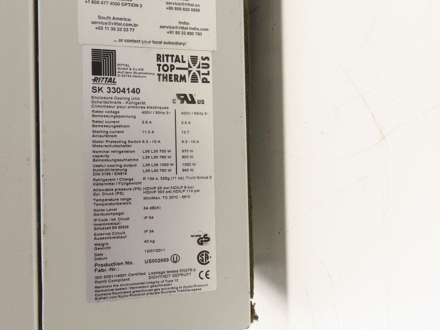 Rittal SK3304140 Top Therm Electrical Enclosure Air Conditioner 1060W 480V