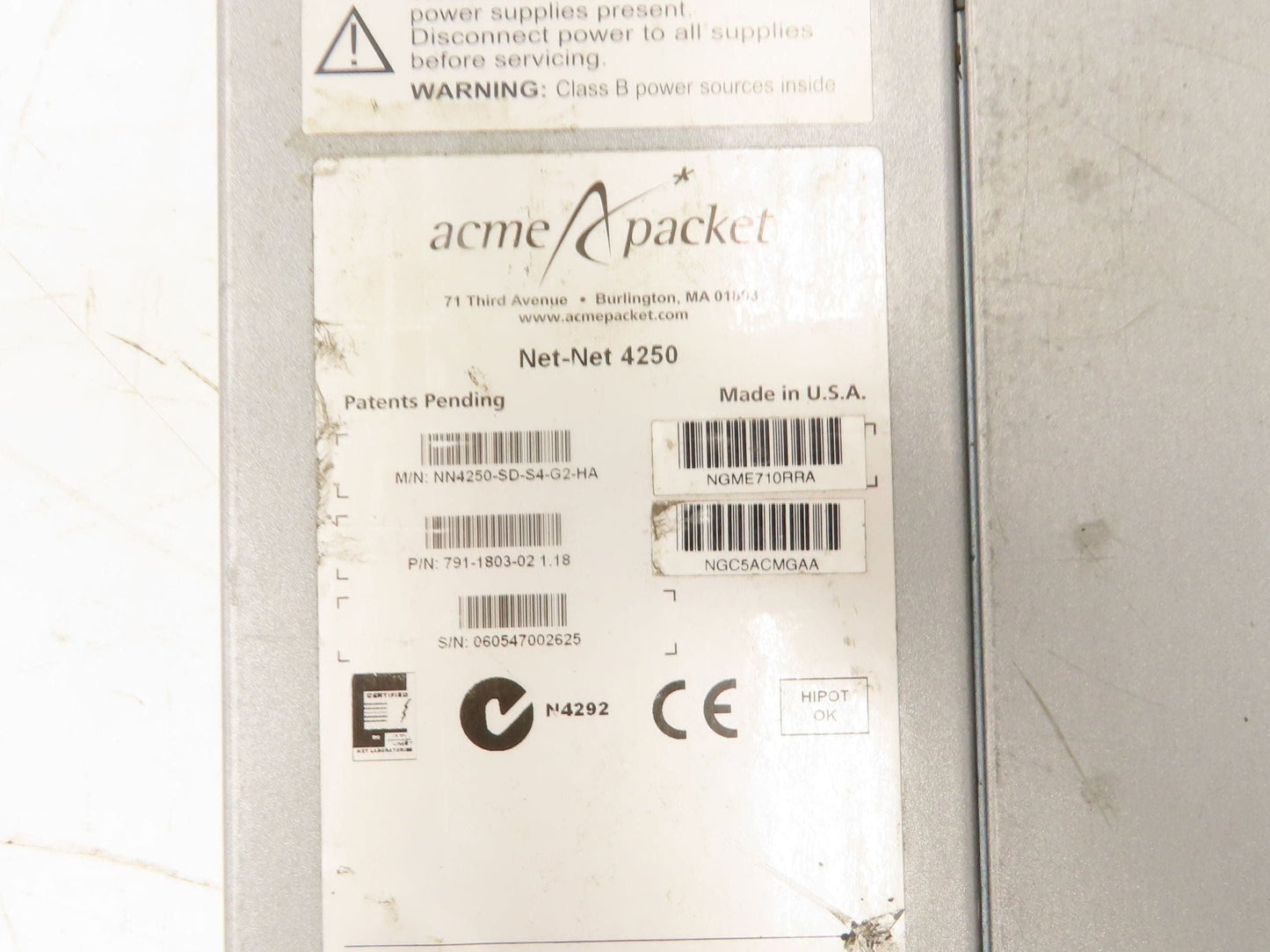 Acme Packet NN4250-SD-S4-G2-HA Net-Net Session Director 1U PCMCIA Ethernet