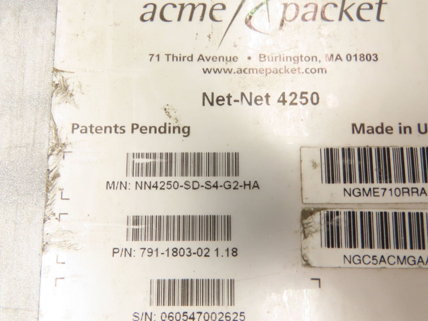 Acme Packet NN4250-SD-S4-G2-HA Net-Net Session Director 1U PCMCIA Ethernet