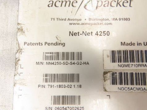 Acme Packet NN4250-SD-S4-G2-HA Net-Net Session Director 1U PCMCIA Ethernet