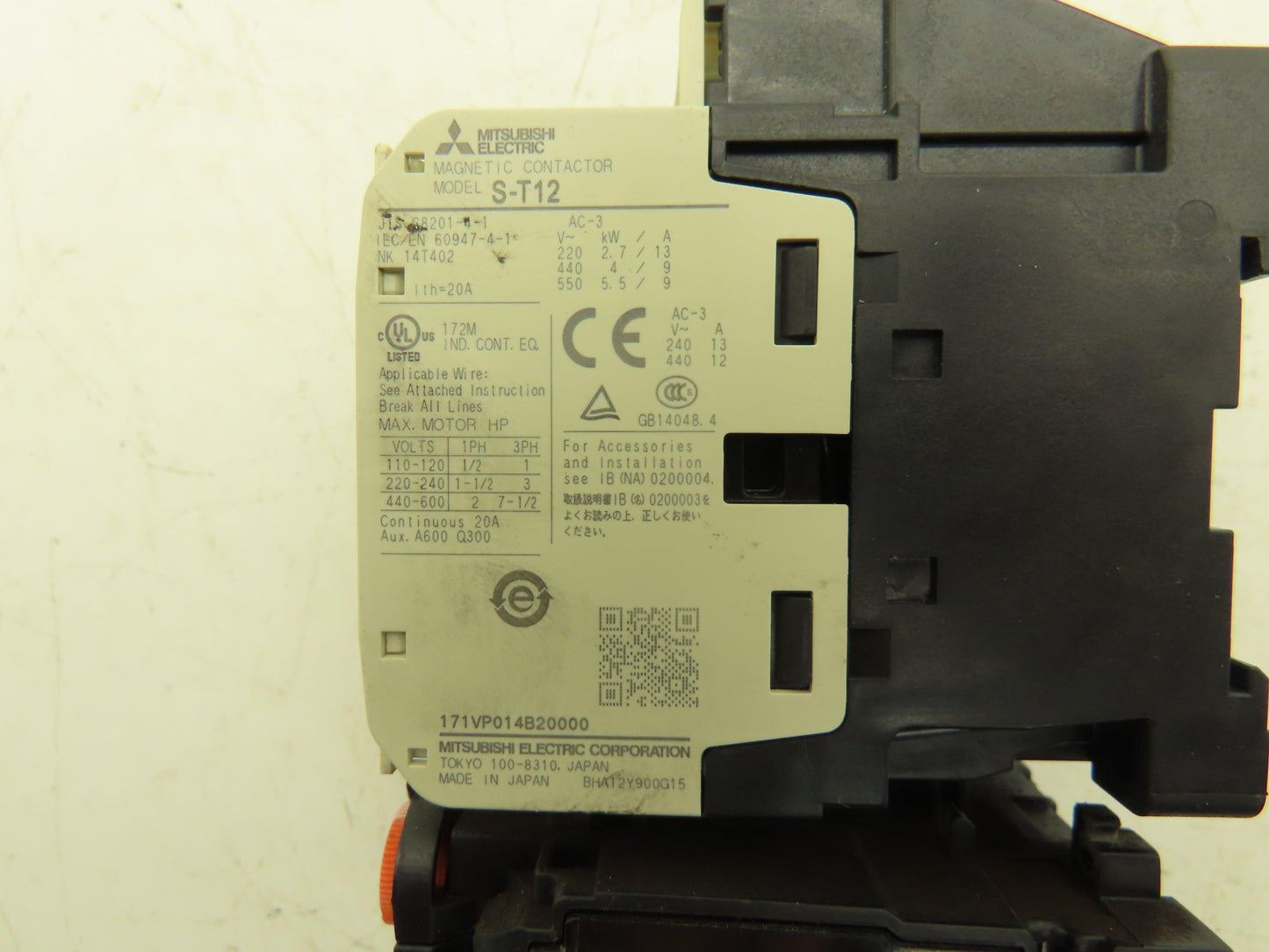 Mitsubishi Electric S-T12 Contactor 7.5Hp 20A 600vAC TH-N12KP Overload Relay