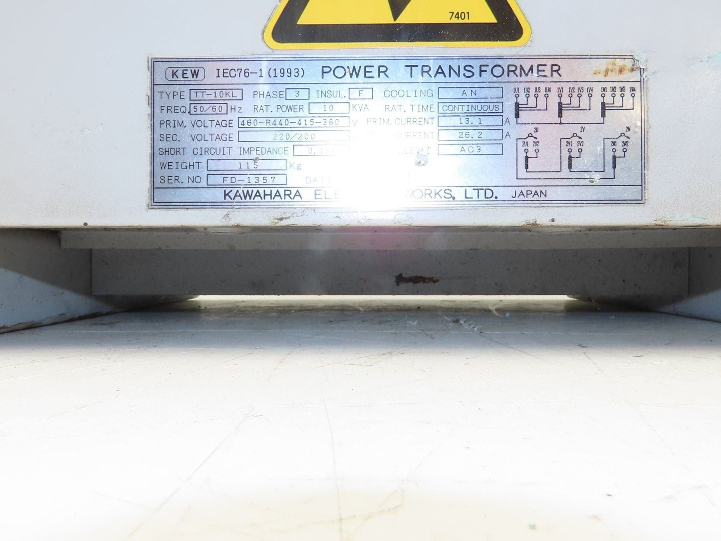 Kawahara TT-10KL Stepdown Transformer 10KVA 460/440/415/380 HV 220/200 LV 3ph