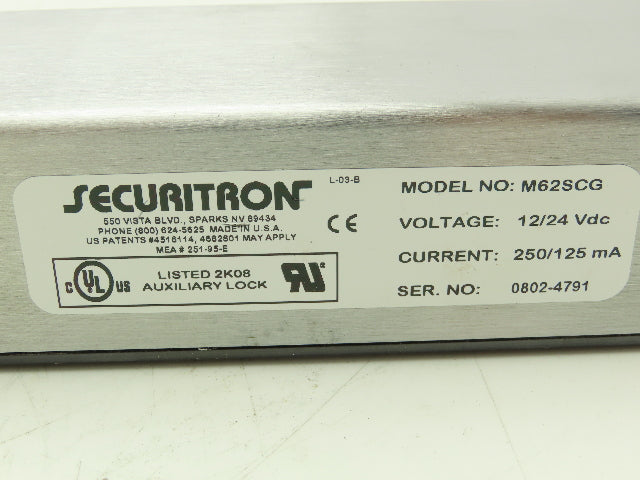 Securitron M62SCG Magnalock Electromagnetic Lock 12/24VDC 1200 lbs Holding Force