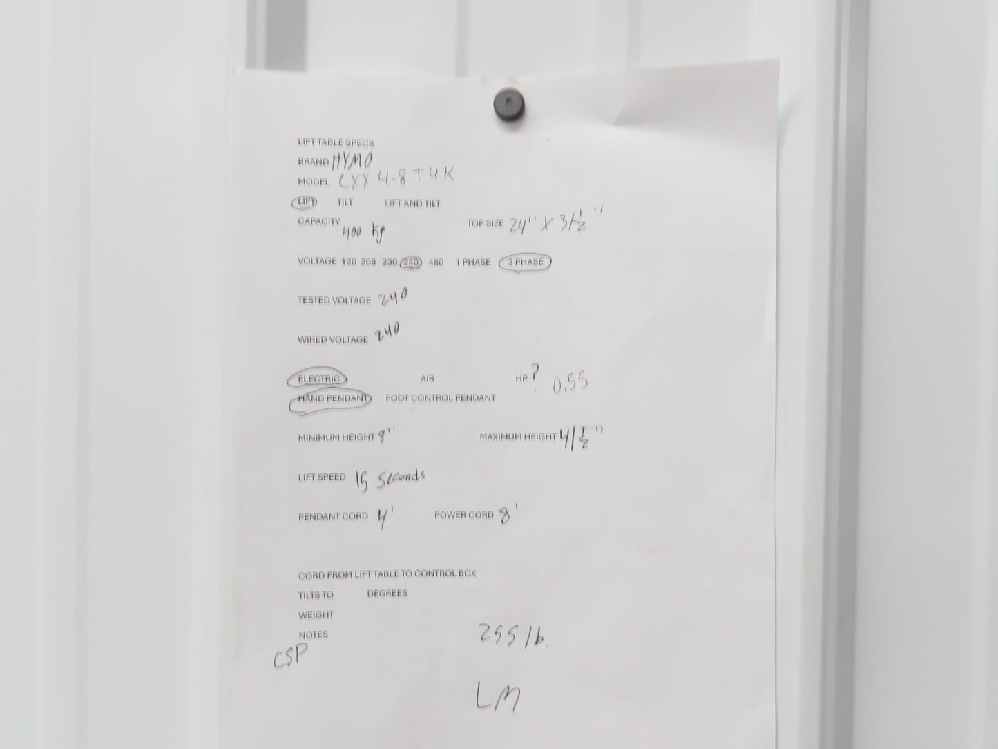 Hymo CXX4-8 Hydraulic Scissor Lift Table 400kg 880lb 36" Travel 24x31" 240V 3Ph