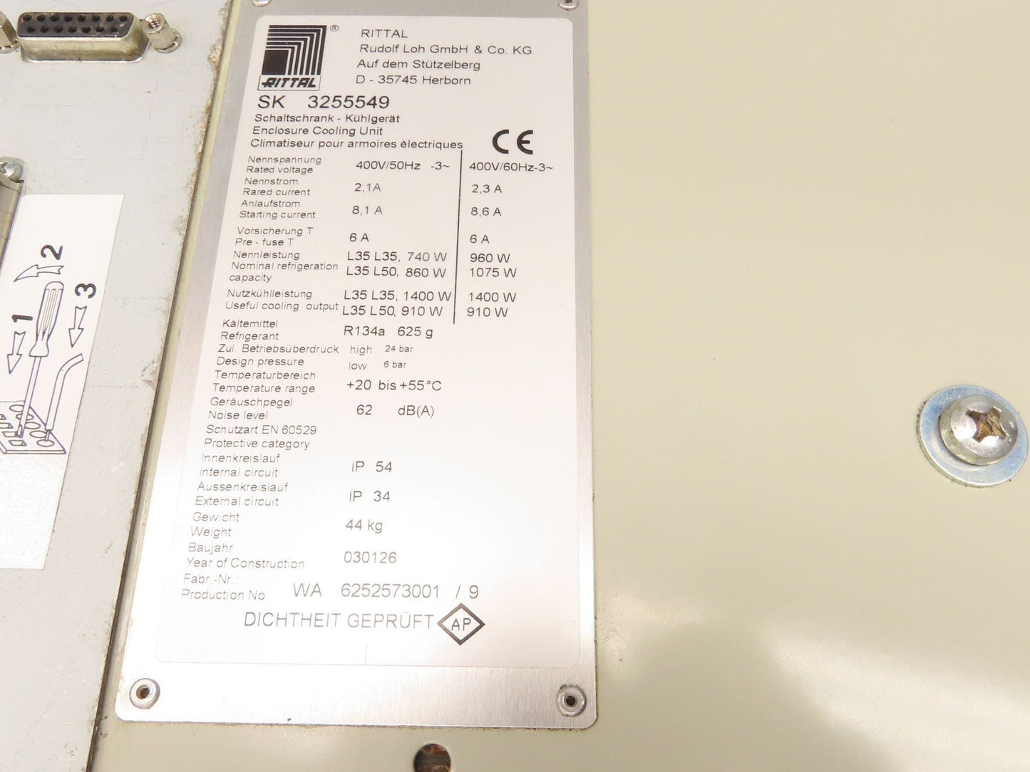 Rittal SK 3255549 Air Conditioner Enclosure Cooling Unit 1400W 400V 50/60hz