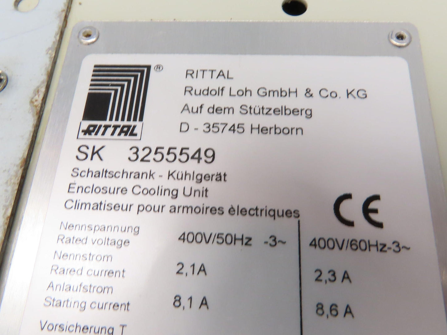 Rittal SK 3255549 Air Conditioner Enclosure Cooling Unit 1400W 400V 50/60hz