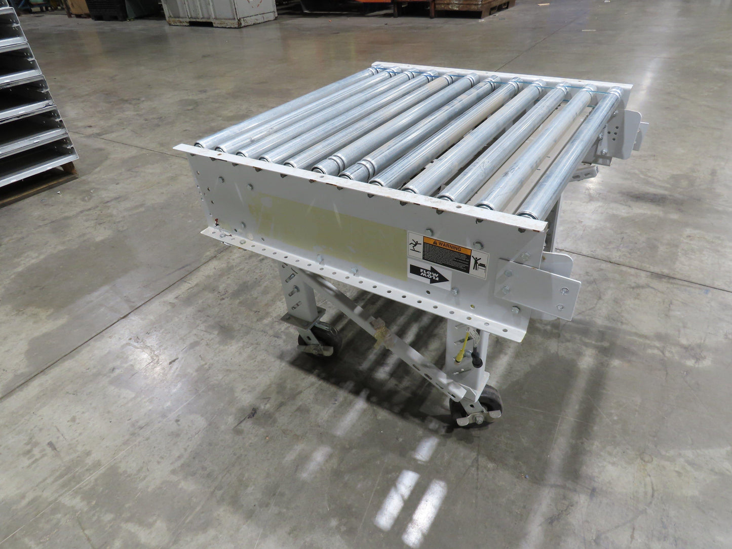Roach 36"BF x 36"L Live Roller Conveyor 130VDC O-Ring Belt Drive on Casters