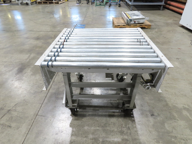 Roach 36"BF x 36"L Live Roller Conveyor 130VDC O-Ring Belt Drive on Casters
