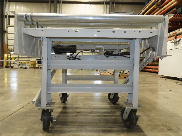 Roach 36"BF x 36"L Live Roller Conveyor 130VDC O-Ring Belt Drive on Casters