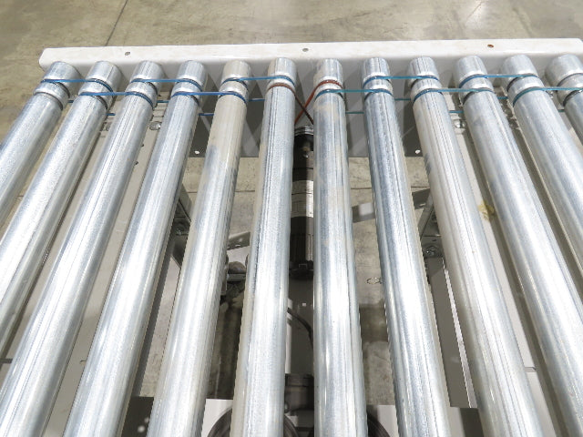Roach 36"BF x 36"L Live Roller Conveyor 130VDC O-Ring Belt Drive on Casters