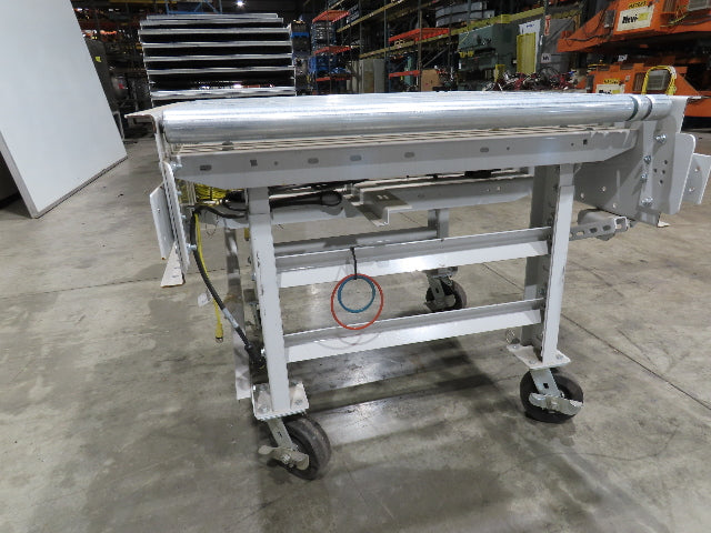 Roach 36"BF x 36"L Live Roller Conveyor 130VDC O-Ring Belt Drive on Casters