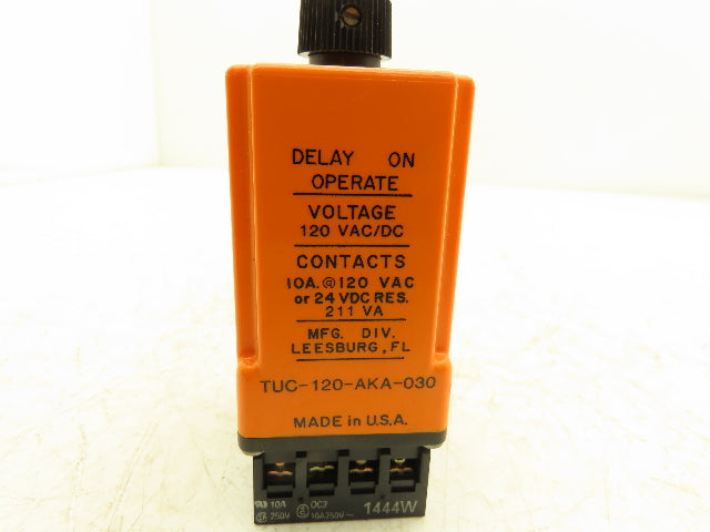 TUC-120-AKA-030 Time Delay Relay 0.3 to 30 Seconds 10A @ 120VAC or 24VDC 211VA