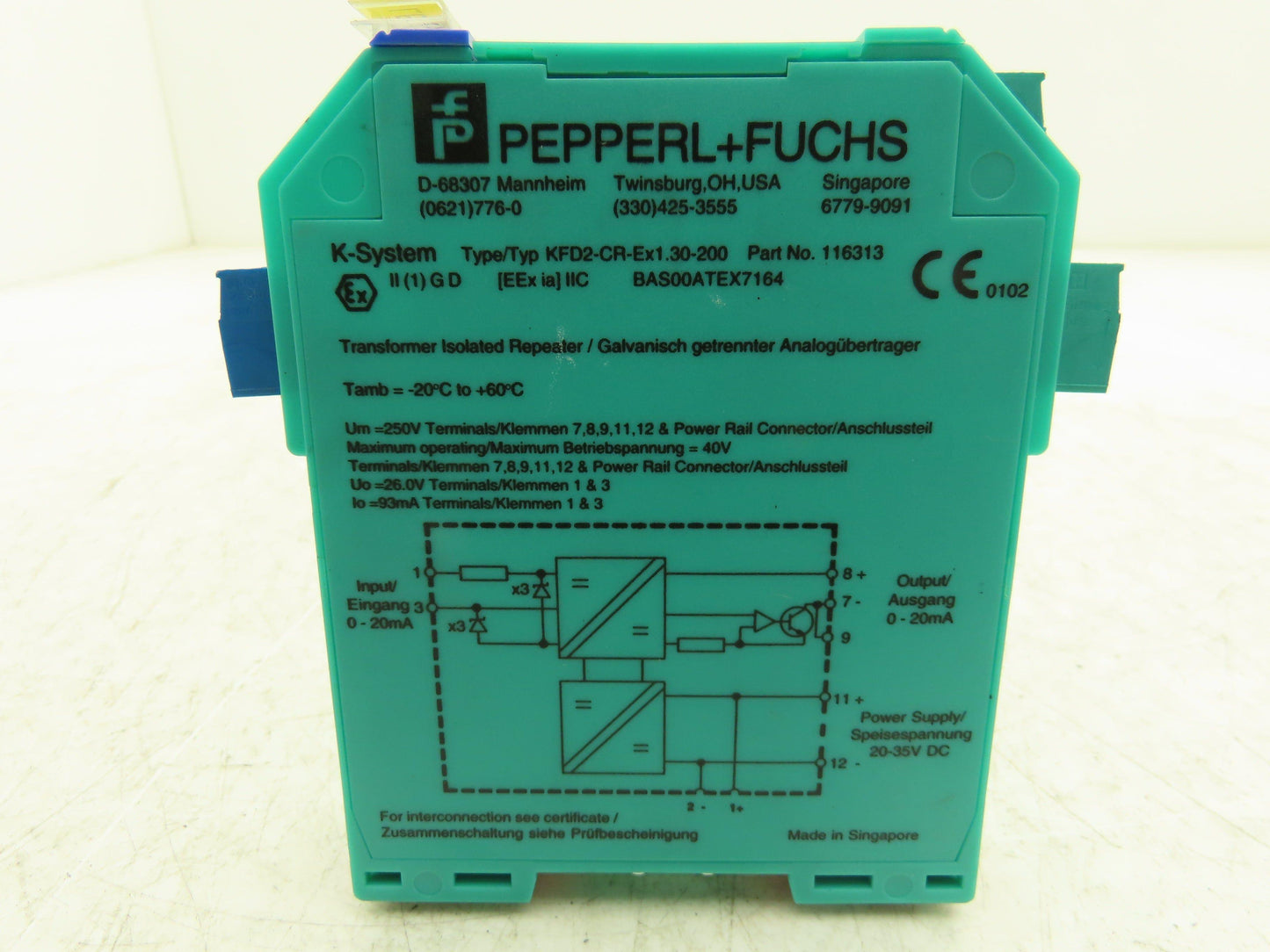 Pepperl+Fuchs KFD2-CR-EX1.30-200 Transformer Isolated Repeater 20-30VDC