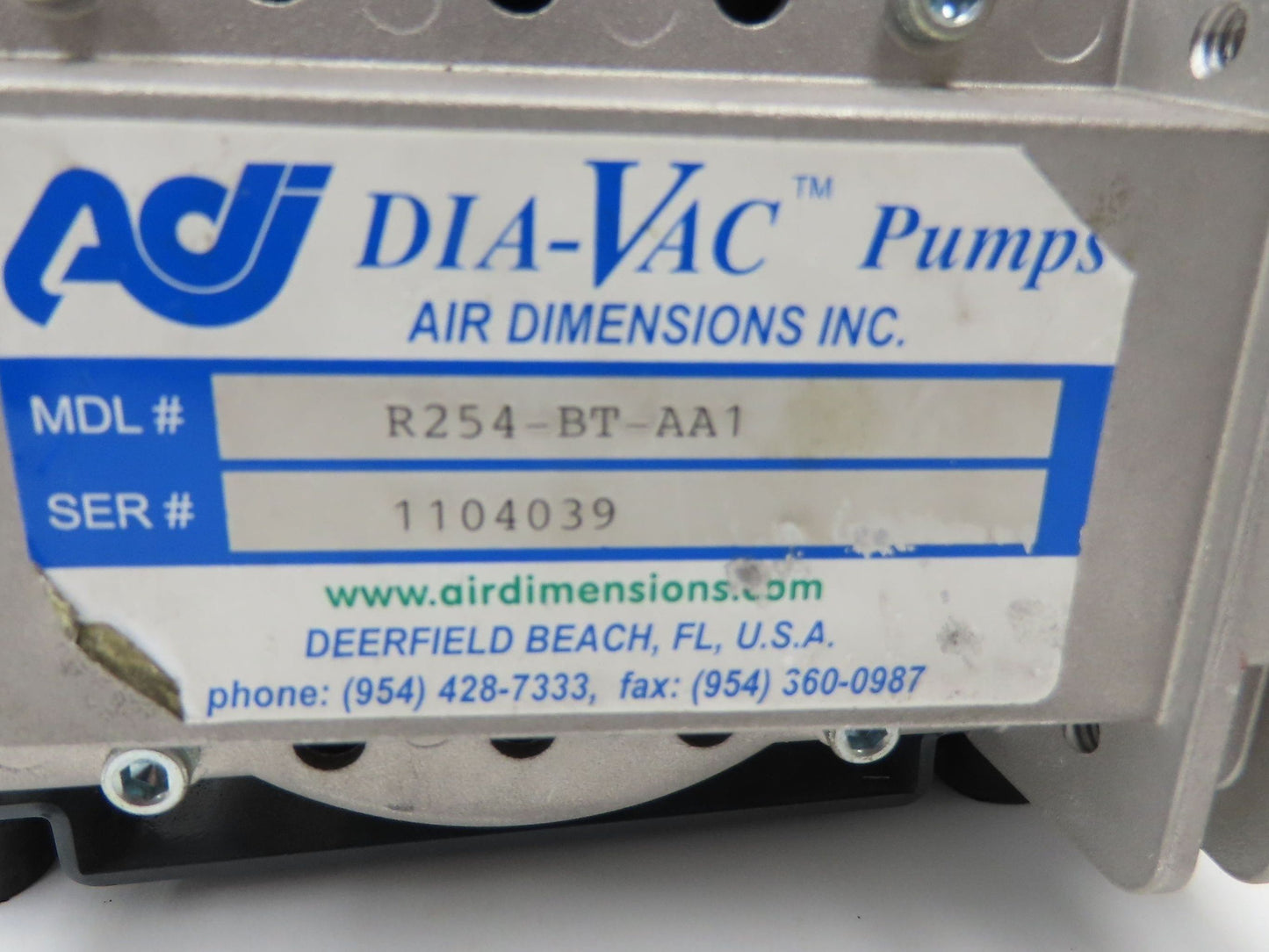 Air Dimensions R254-BT-AA1 Dia-Vac Diaphragm Pump R-Series High Vacuum Quad Head