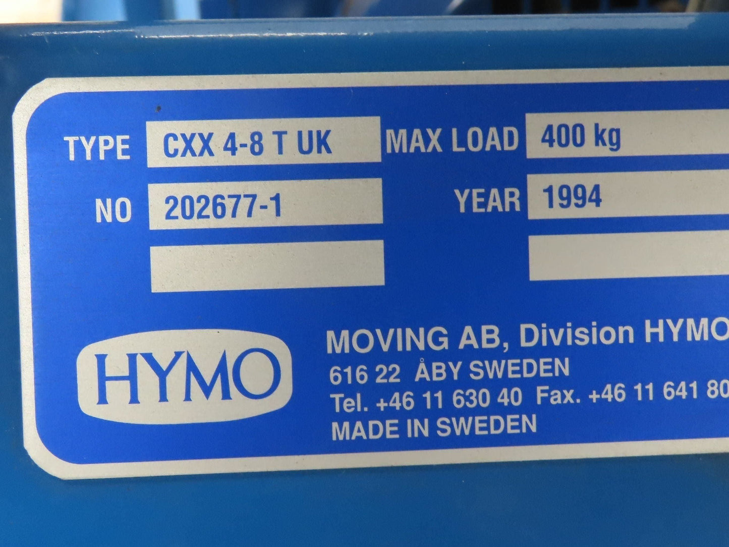 Hymo CXX4-8 Hydraulic Scissor Lift Table 400kg 880lb 36" Travel 24x31" 240V 3Ph
