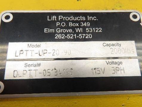 Max LPTT-UP Lift Table Max Upenders Hydraulic Tipper 2000lbs 78x54" Top 115V 1Ph