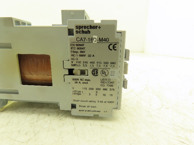 Sprecher Schuh CA7-16D-M40 Motor Starter 4 P 24VDC Coil 5kw 10Hp 600V Lot of 7