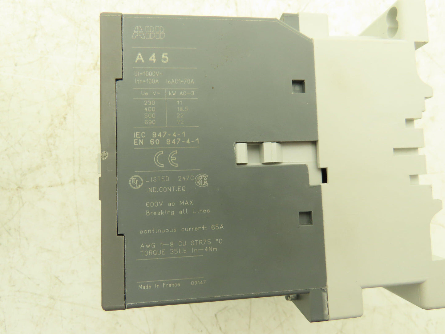 ABB AB 45 Contactor Motor Starter 120VAC Coil 22kw 600VAC 60A 4 Pole