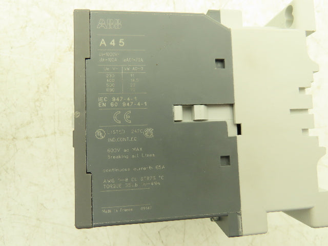 ABB AB 45 Contactor Motor Starter 120VAC Coil 22kw 600VAC 60A 4 Pole