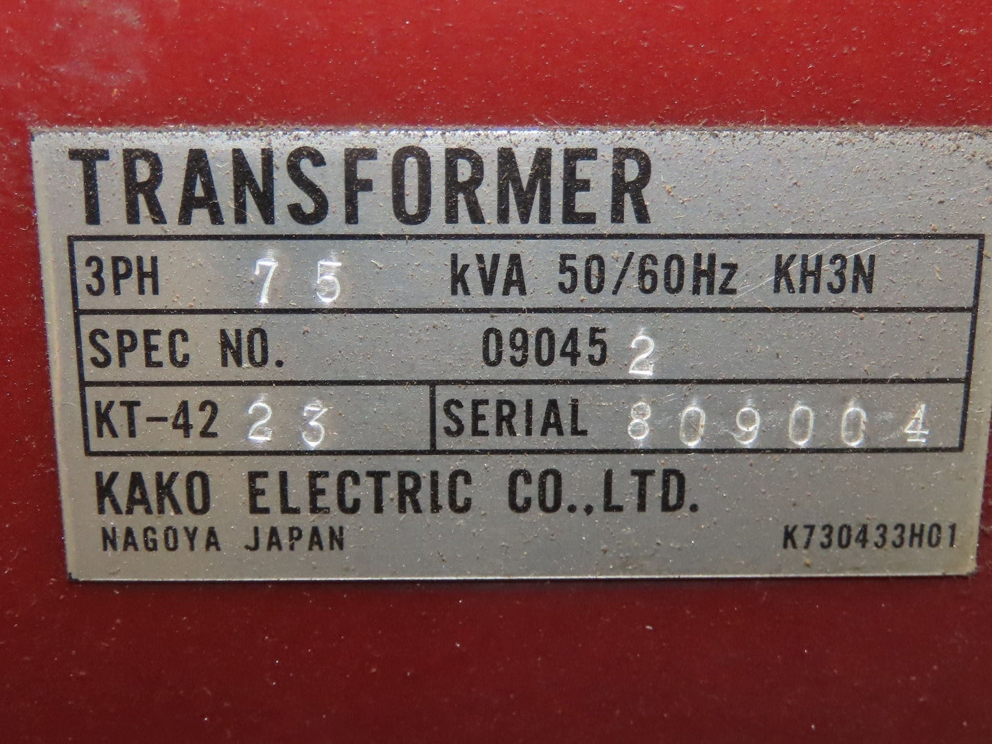 Kako KT42-23 Stepdown Power Transformer 75kva 3Ph HV 200/230/380/460/480 LV 200
